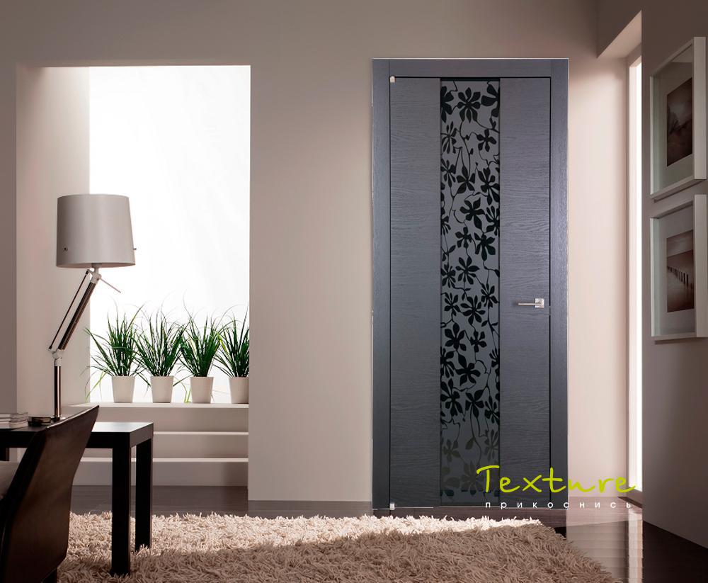 Дверь Texture 352 Шпон Дуб Шарколь, Цветы Черные